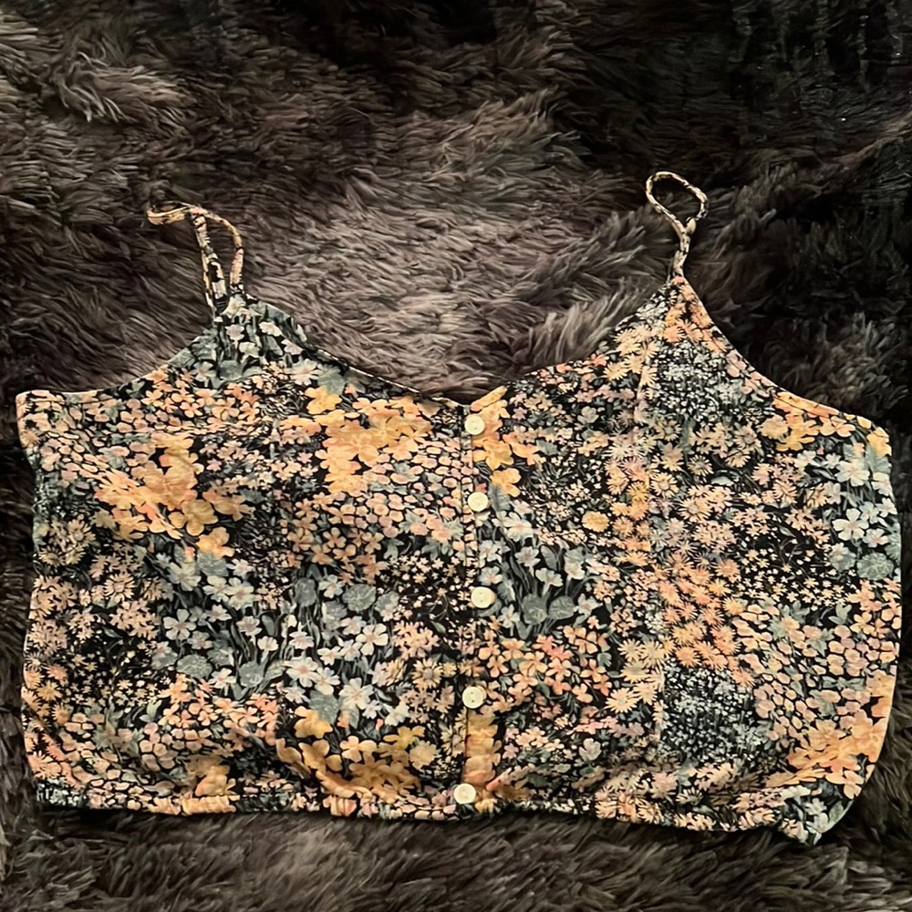 American eagle floral button front tank top